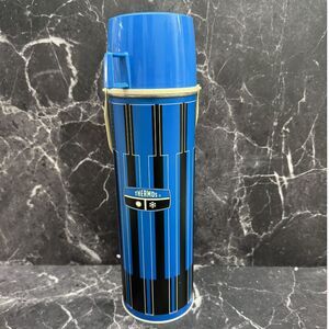 VTG 1971 King Seely Thermos - Blue & Black Striped Retro Insulated Bottle